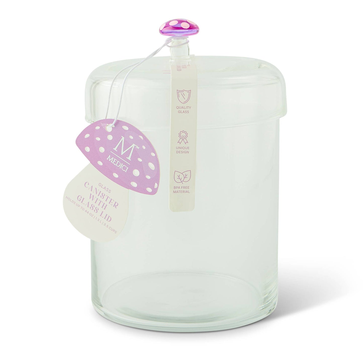44oz Glass Canister with Glass Mushroom Lid - Pink