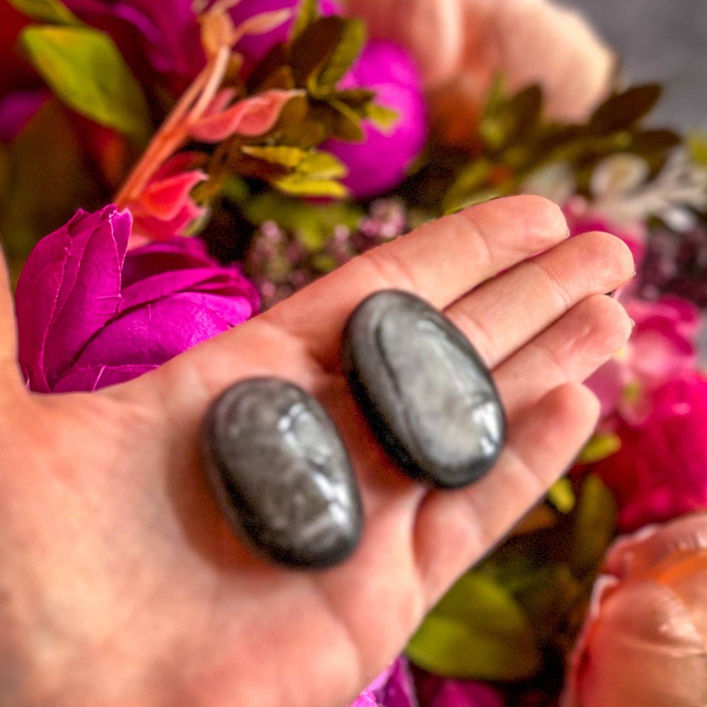 Silver Obsidian Palmstones: 25-49 Grams