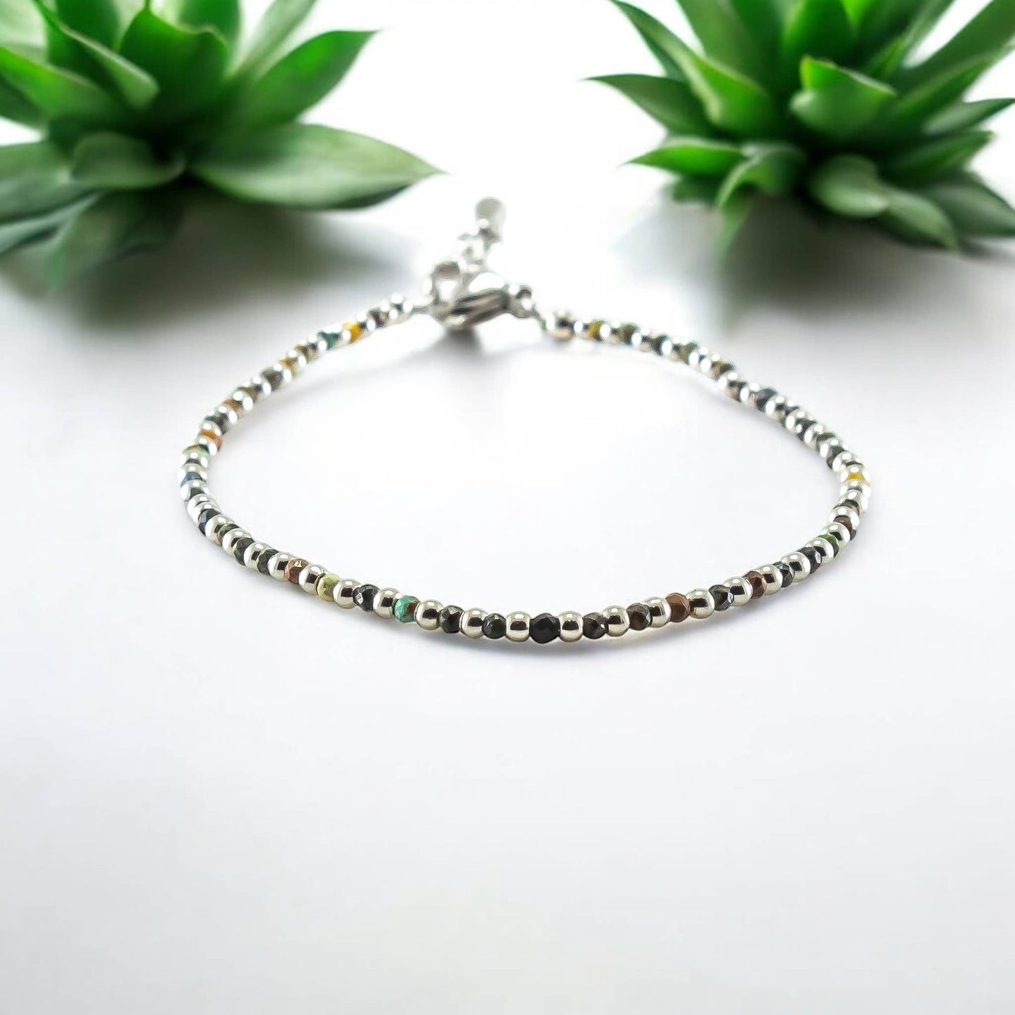 Turquoise Bracelet 2mm Faceted Gemstone Silver