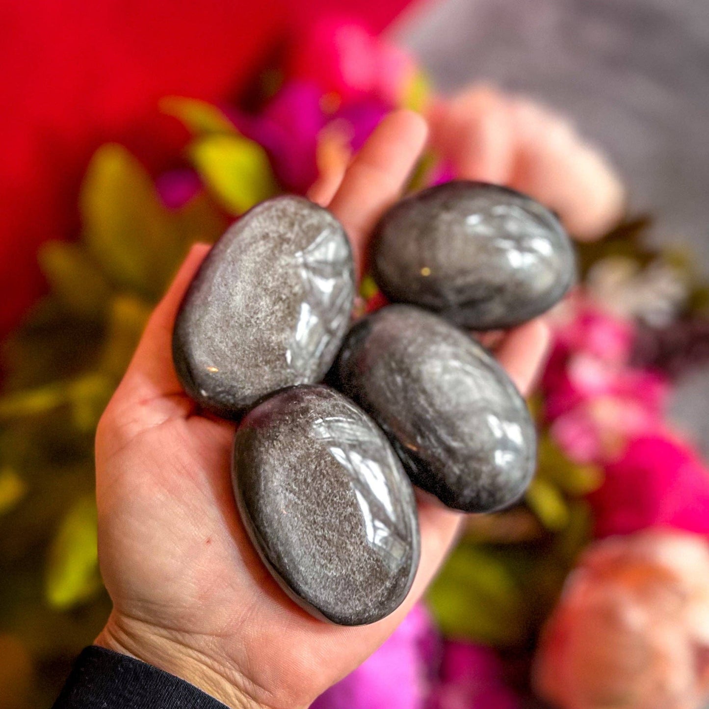 Silver Obsidian Palmstones: 25-49 Grams