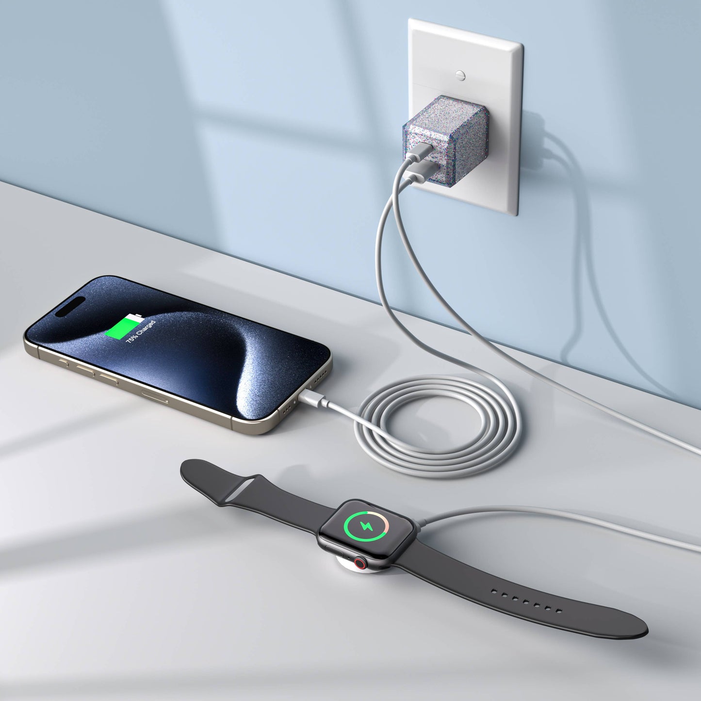 Charge 2-Port USB Wall Chargers for Android &IP- Retail Pack: Bedazzled Confetti