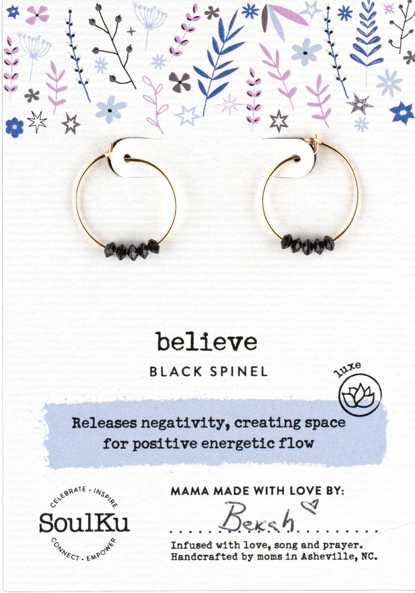 Black Spinel Gold Hoop Earrings for Believe