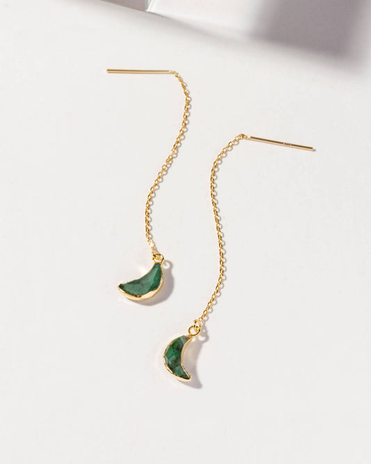 14Kt Sterling Silver Eclipse Threader Earrings- Emerald