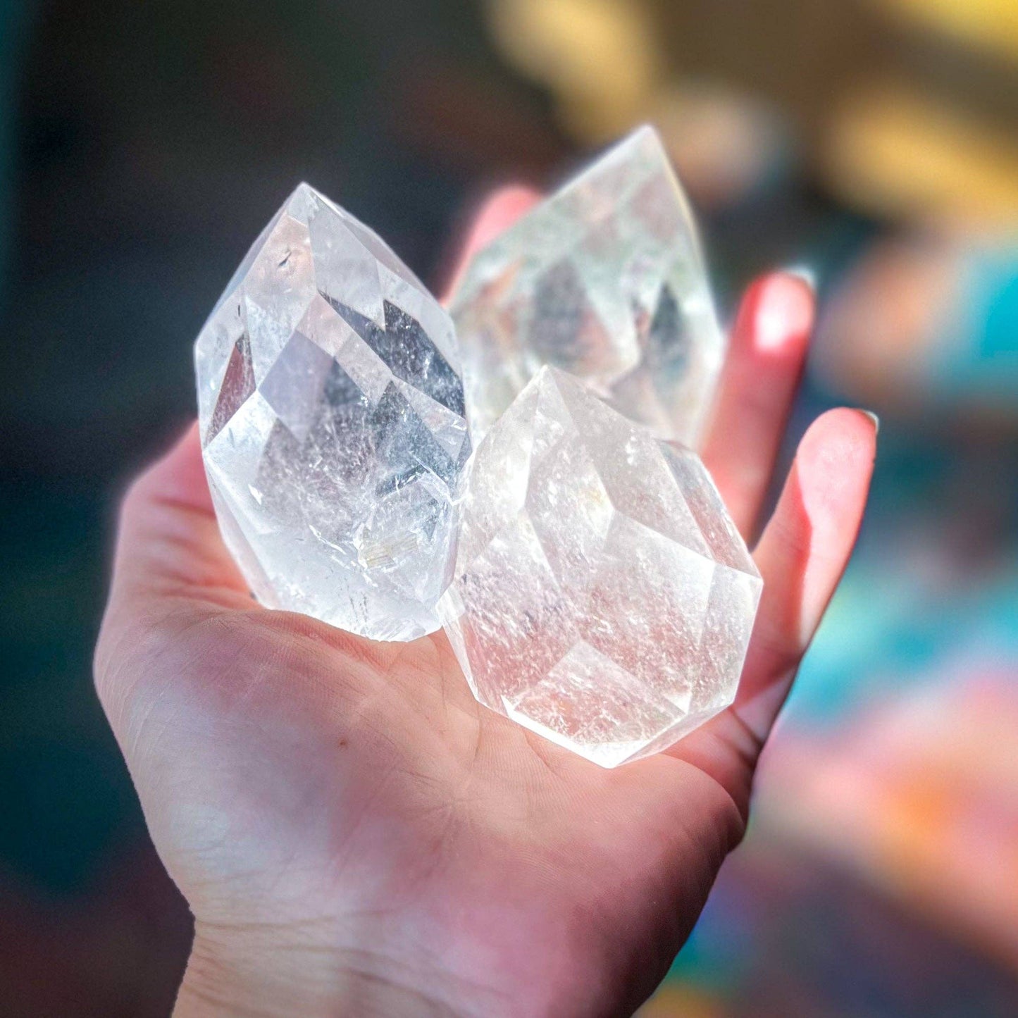 Clear Quartz Faceted Flames: 200-249 grams
