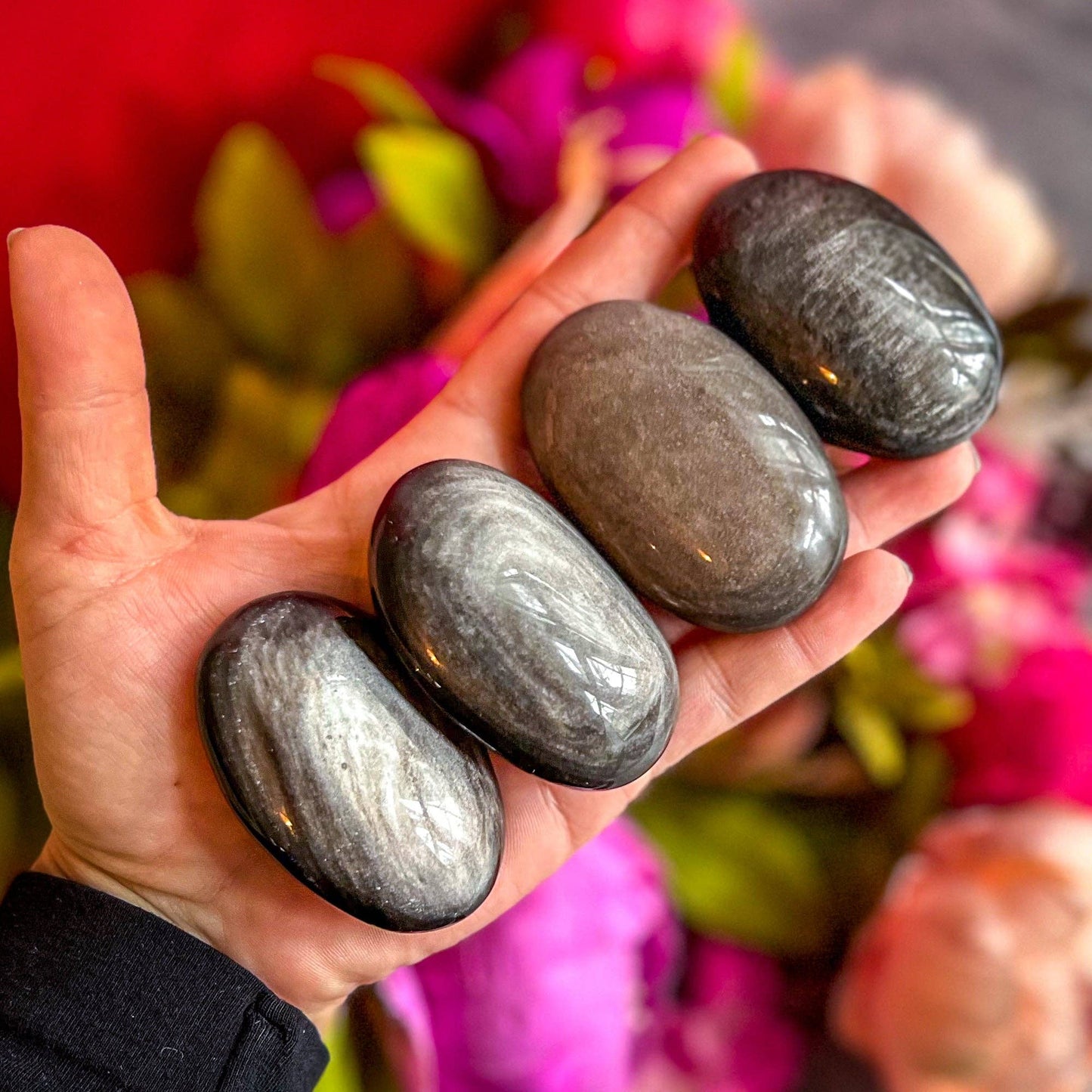 Silver Obsidian Palmstones: 25-49 Grams