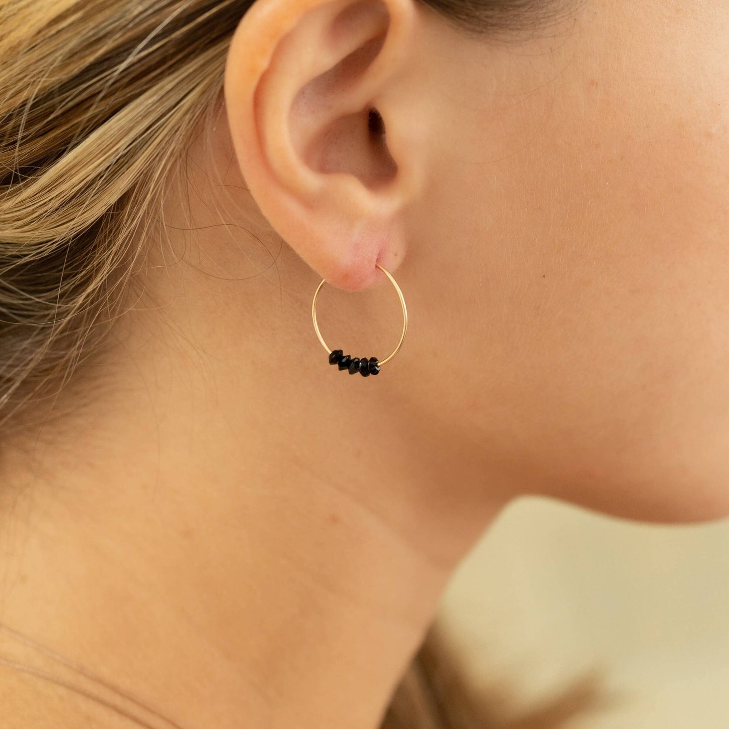 Black Spinel Gold Hoop Earrings for Believe