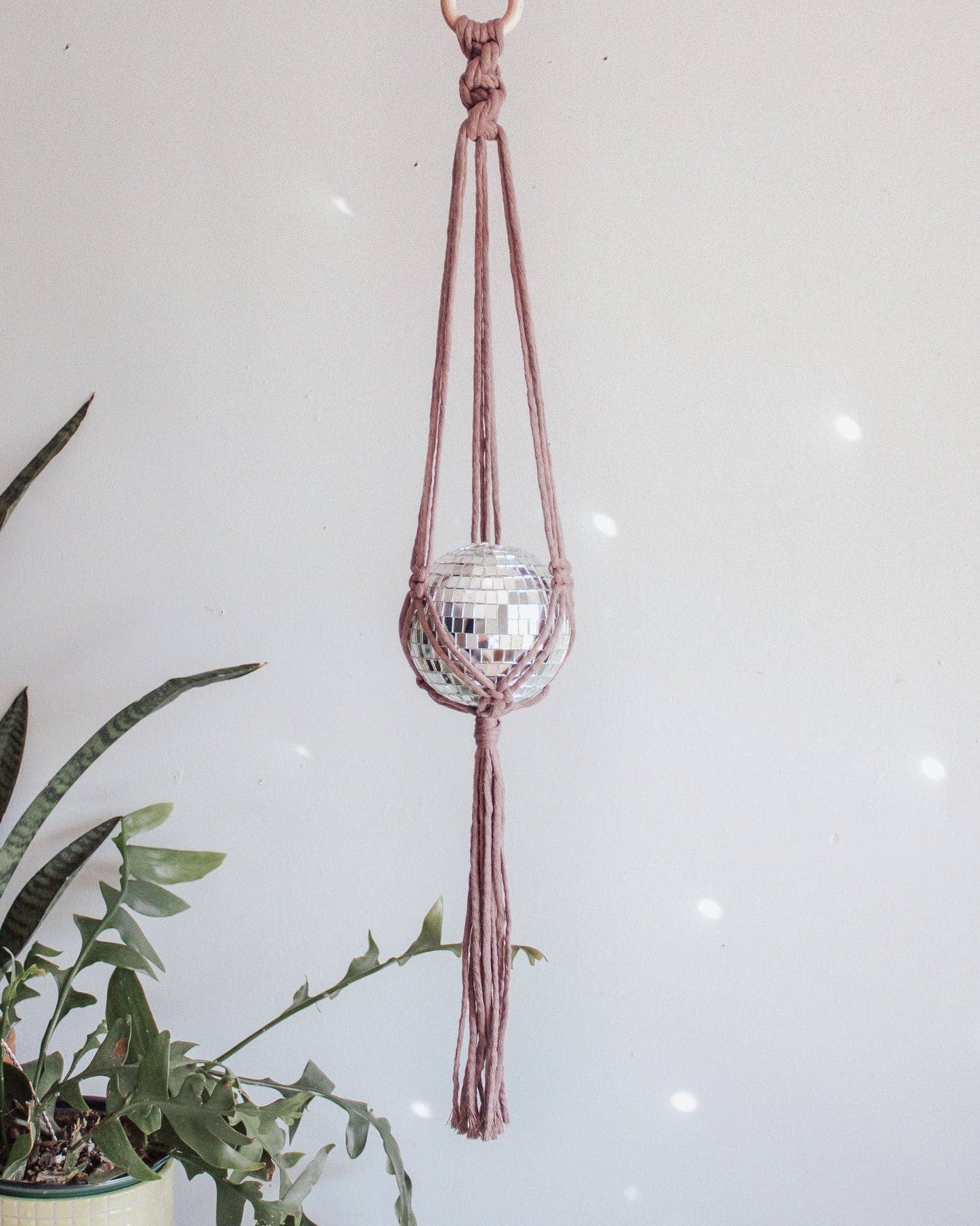 Chunky Twist Macrame Disco Ball Hanger - 4 INCH: Multi - Chartreuse/Pink/Mink