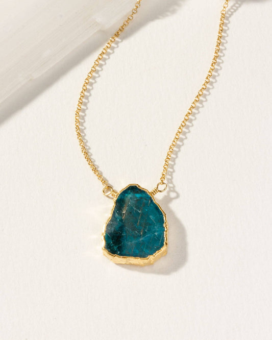 Earth, Wind and Fire Genuine Stone Necklace Gold - Apatite