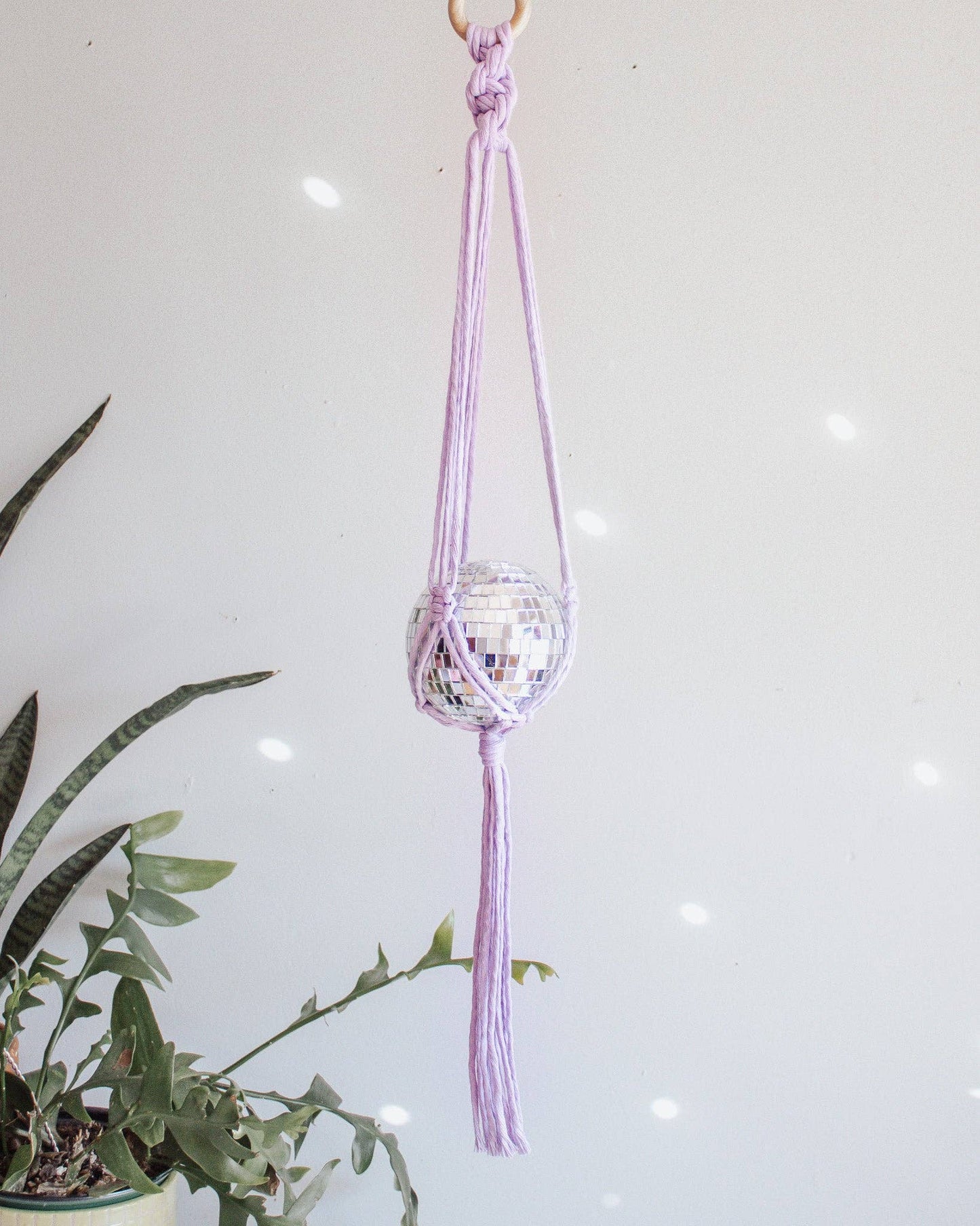 Chunky Twist Macrame Disco Ball Hanger - 4 INCH: Multi - Chartreuse/Pink/Mink