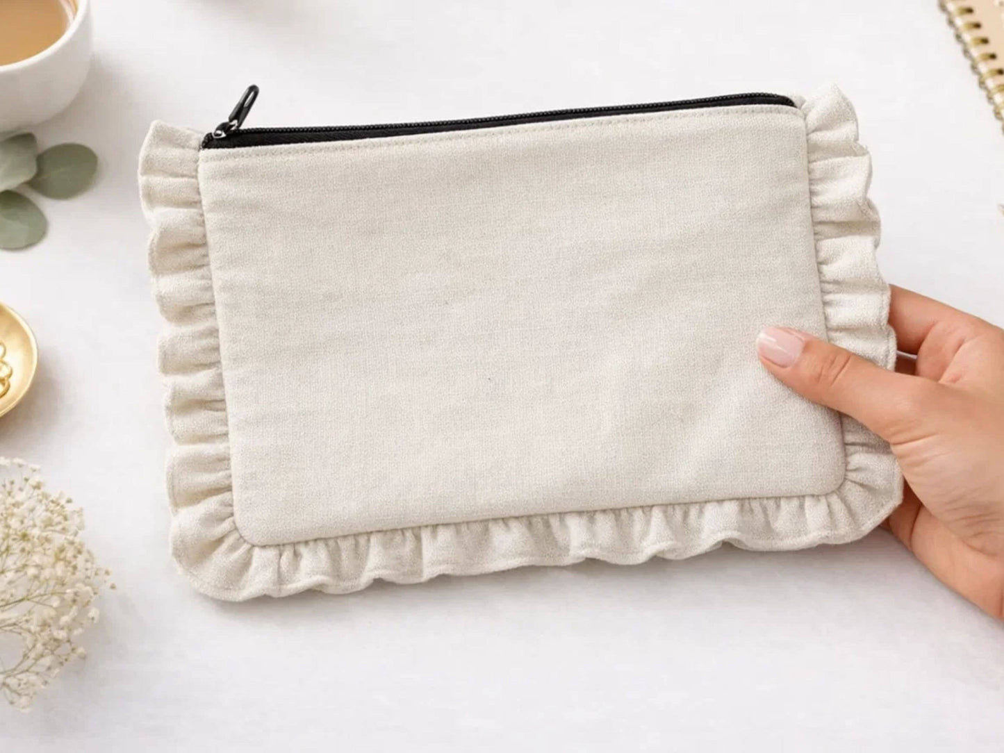 Canvas Ruffle Pouches | Canvas Travel Pouches | Zipper Pouch: Purple