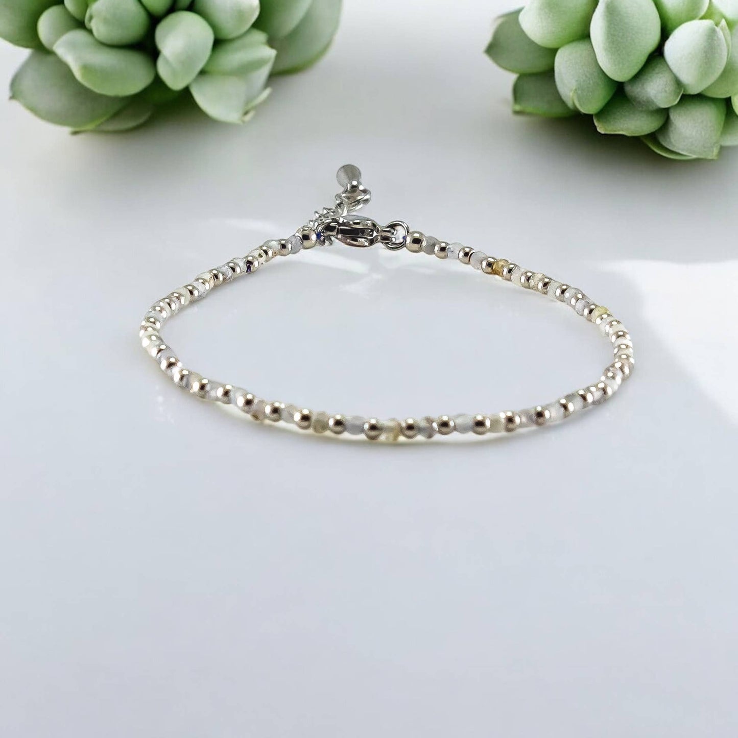 Labradorite Bracelet 2mm Faceted Gemstone Silver