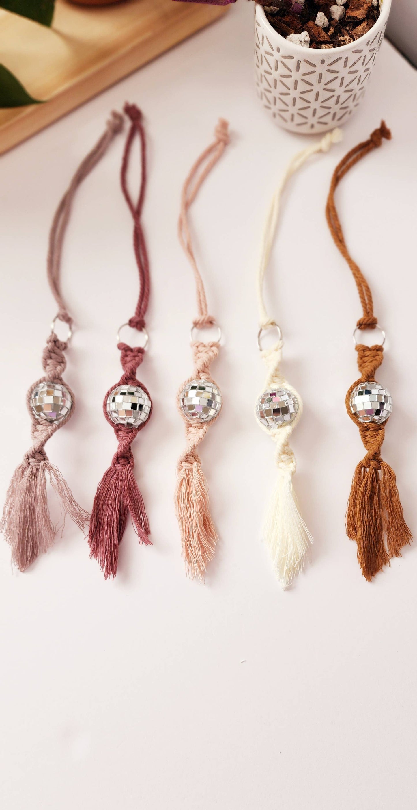 Earthy Neutral Tones Disco Ball car charm/keychain: Mauve