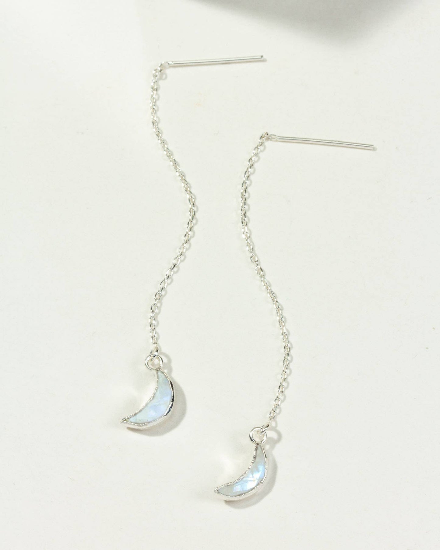 Sterling Silver Eclipse Threader Earrings - Moonstone