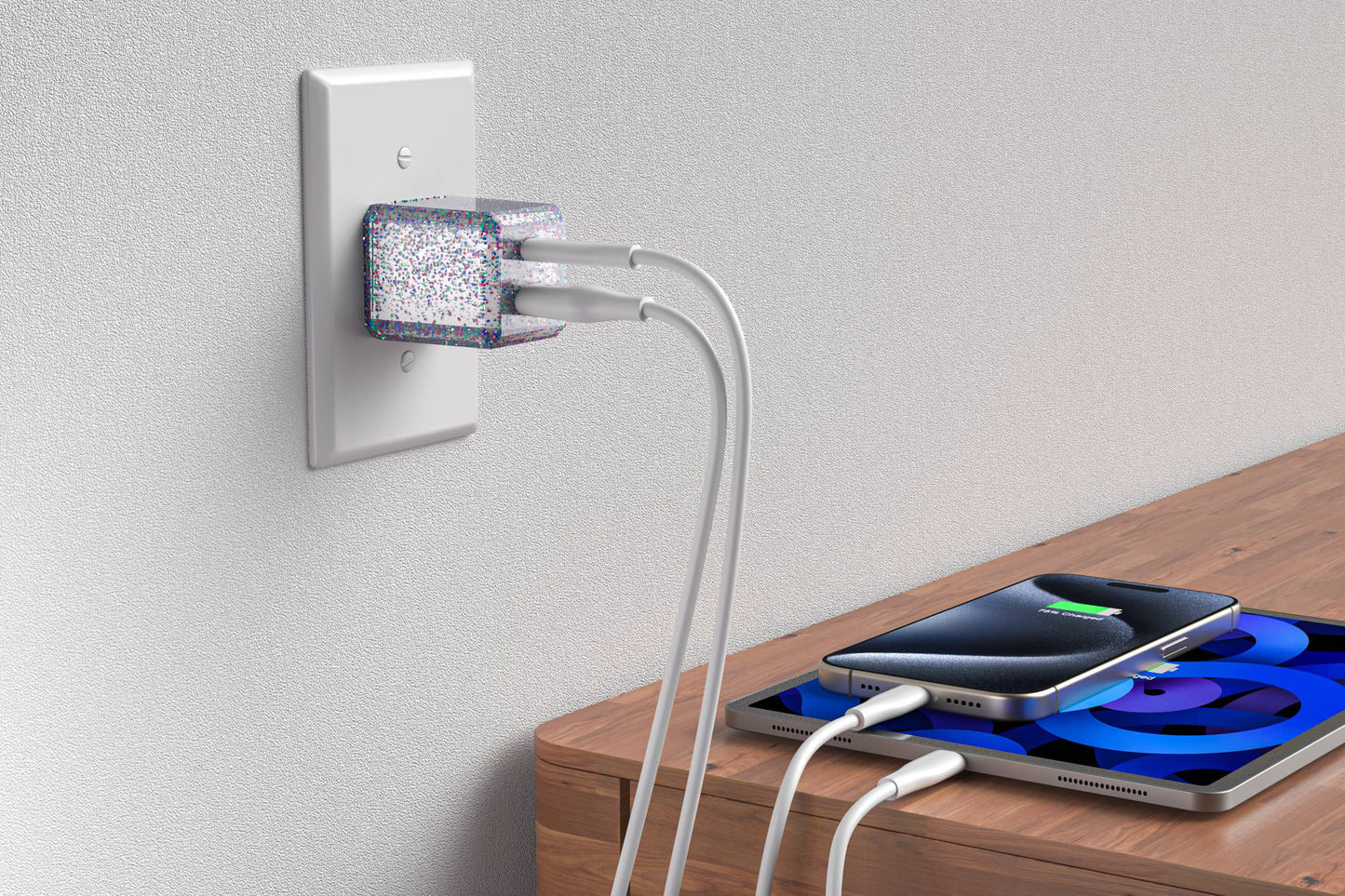 Charge 2-Port USB Wall Chargers for Android &IP- Retail Pack: Bedazzled Confetti