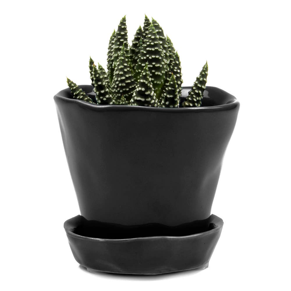 Tika Ceramic Pots and Planters With Saucer And Drainage Hole: Spruce / 5"