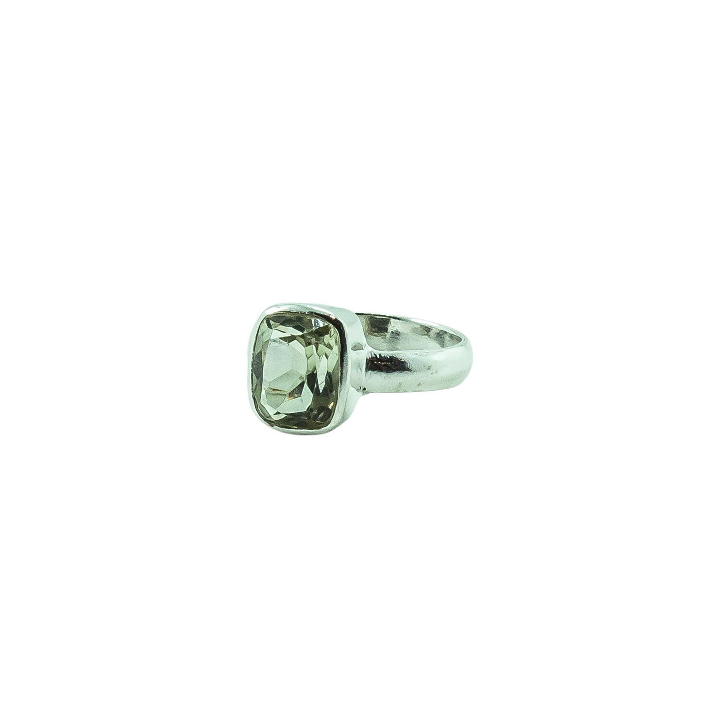 Green Amethyst Silver Ring Square Statement Unisex : 8