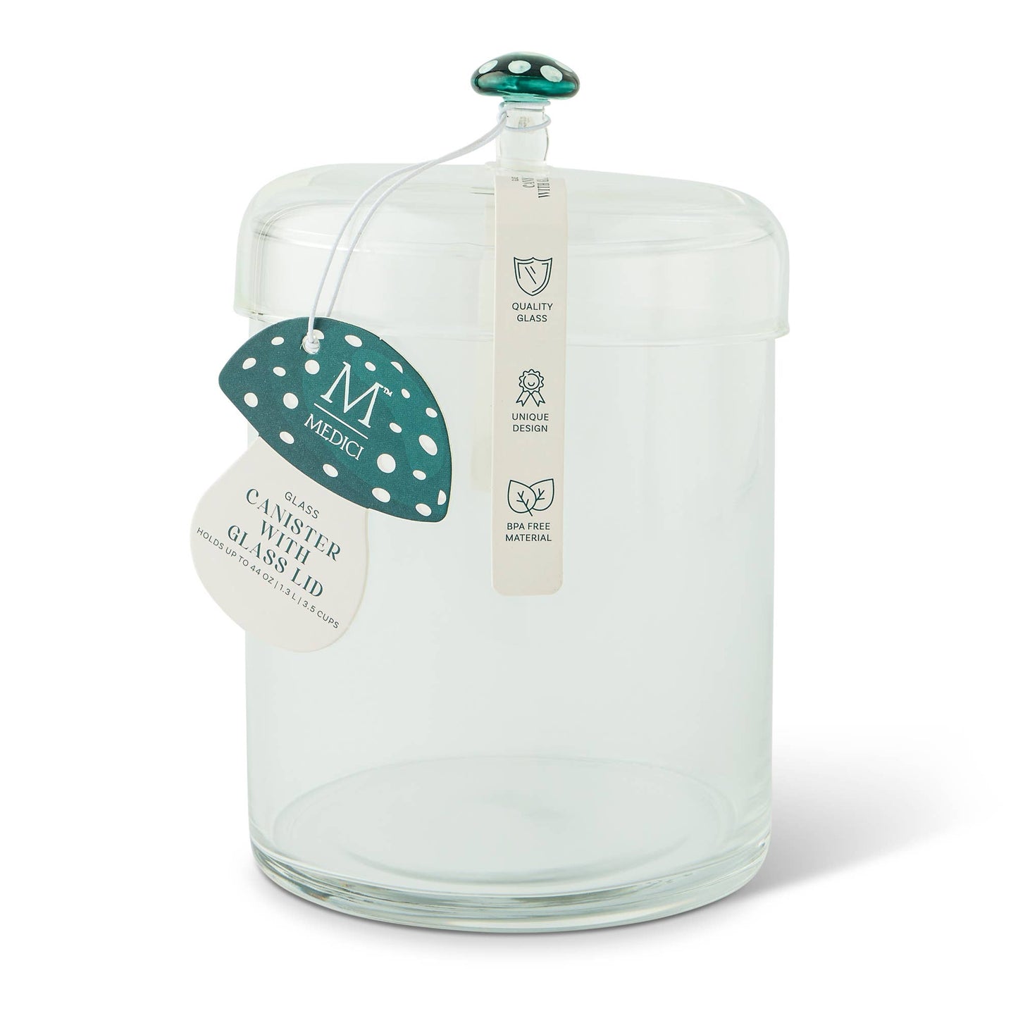44oz Glass Canister w/ Glass Mushroom Lid - Green