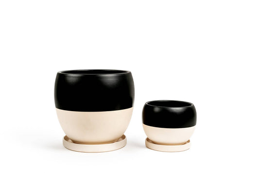 8" (1 pc) +12" (1 pc) Bollé Pots w/Water Saucers: Top Half Black
