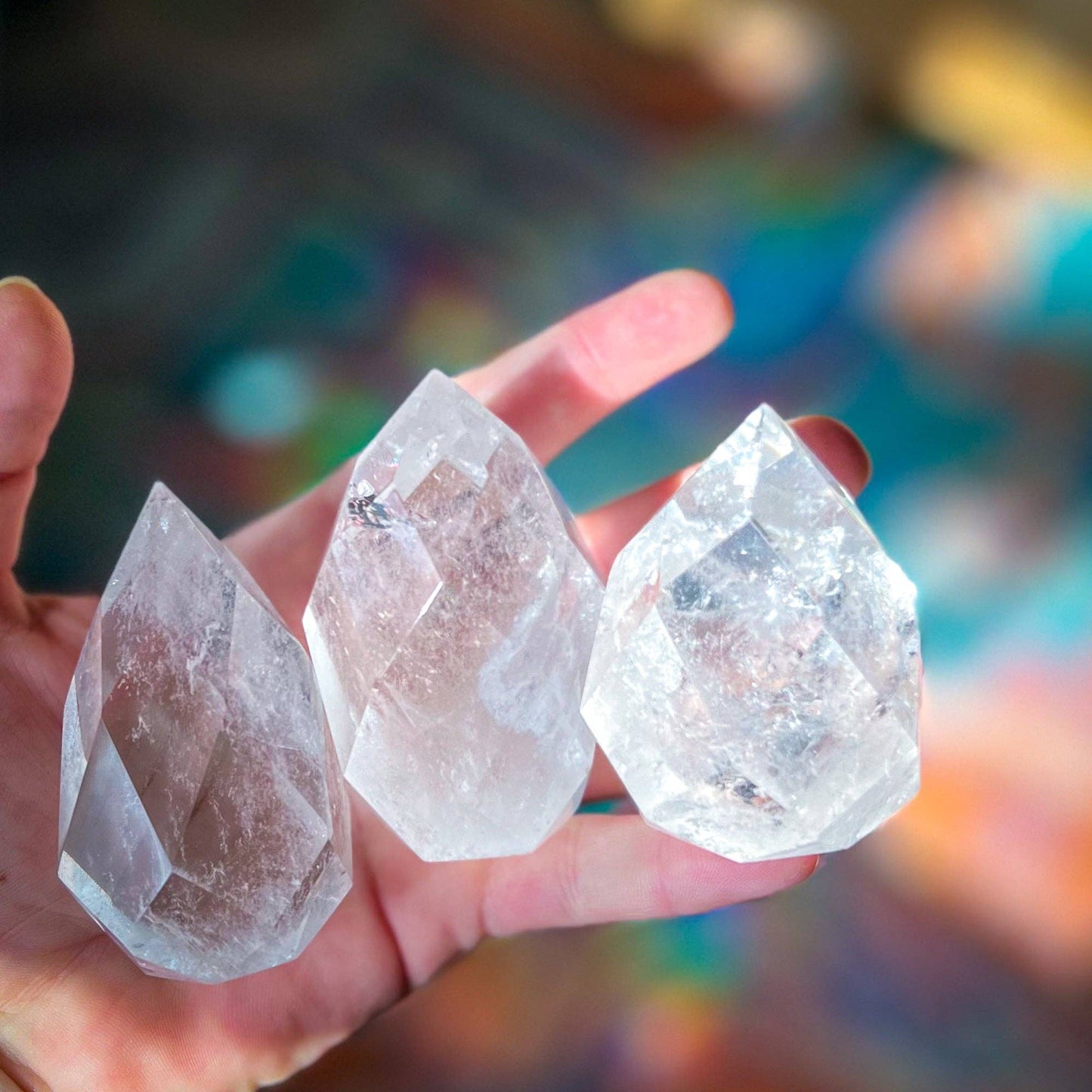 Clear Quartz Faceted Flames: 200-249 grams