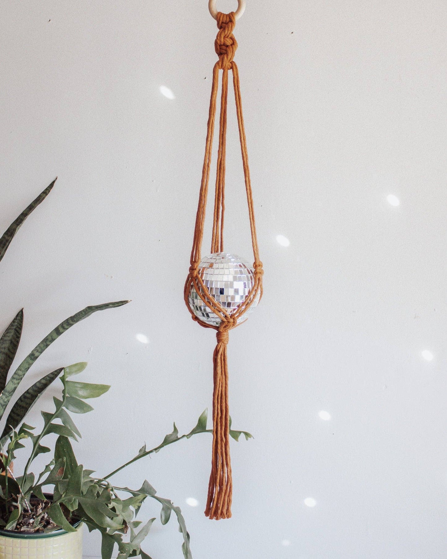 Chunky Twist Macrame Disco Ball Hanger - 4 INCH: Multi - Chartreuse/Pink/Mink