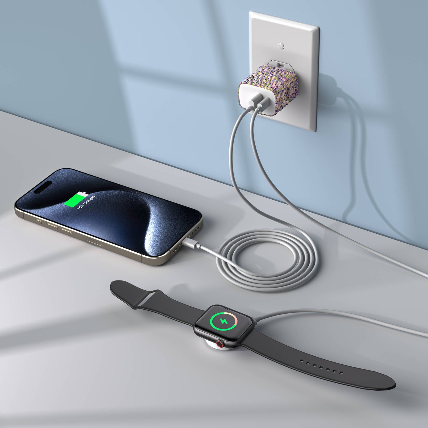 Charge 2-Port USB Wall Chargers for Android &IP- Retail Pack: Bedazzled Confetti