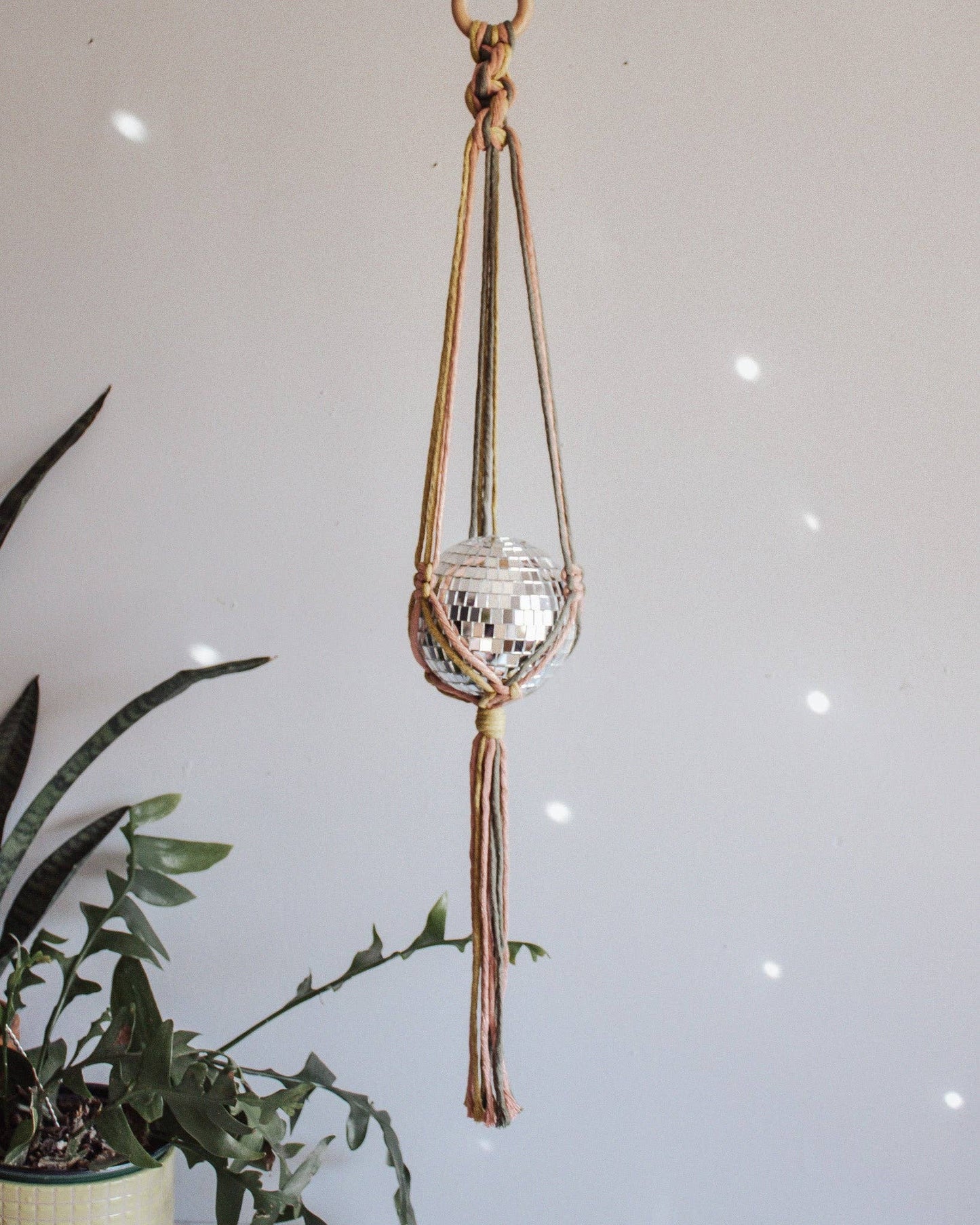 Chunky Twist Macrame Disco Ball Hanger - 4 INCH: Multi - Primrose/Lilac/Cactus