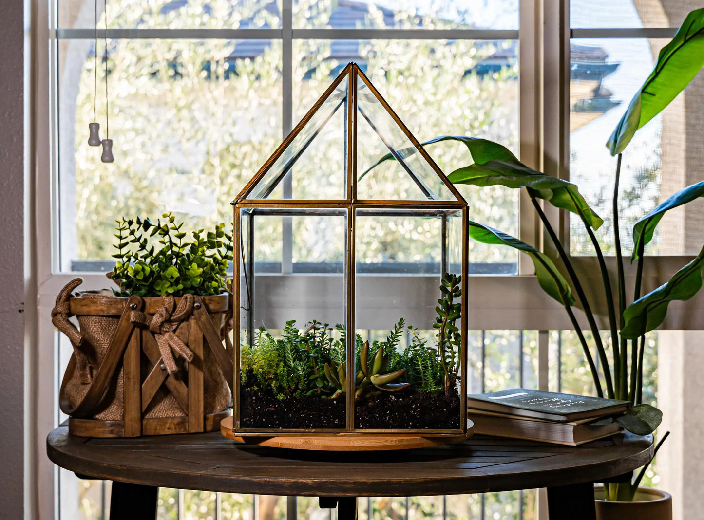 Oversized Greenhouse Terrarium, Bronze Glass Display Case