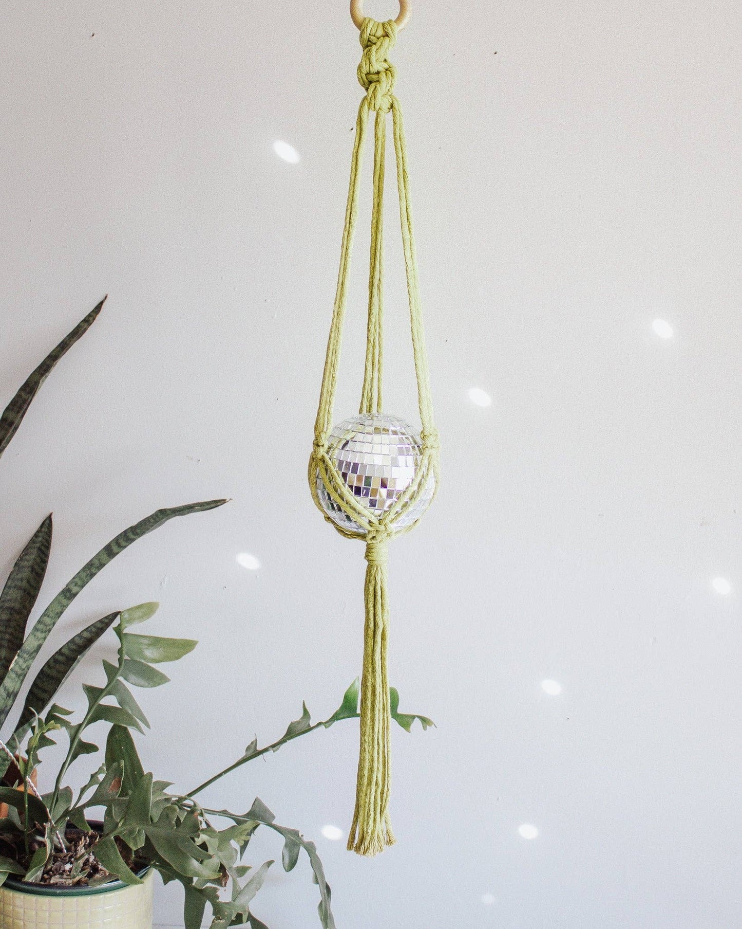 Chunky Twist Macrame Disco Ball Hanger - 4 INCH: Multi - Chartreuse/Pink/Mink