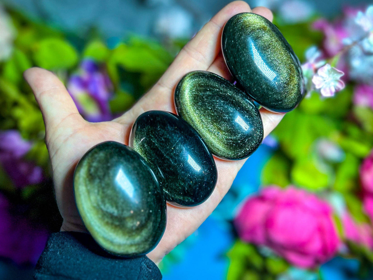 Gold Obsidian Palmstones: 25-49 Grams