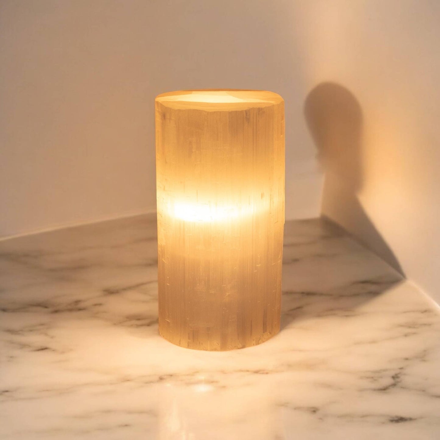 Selenite Lamp Cylinder Tower 15cm