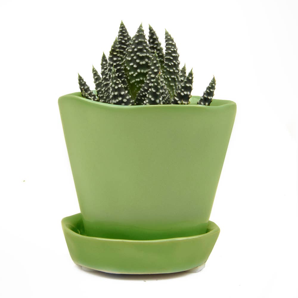 Tika Ceramic Pots and Planters With Saucer And Drainage Hole: Spruce / 5"