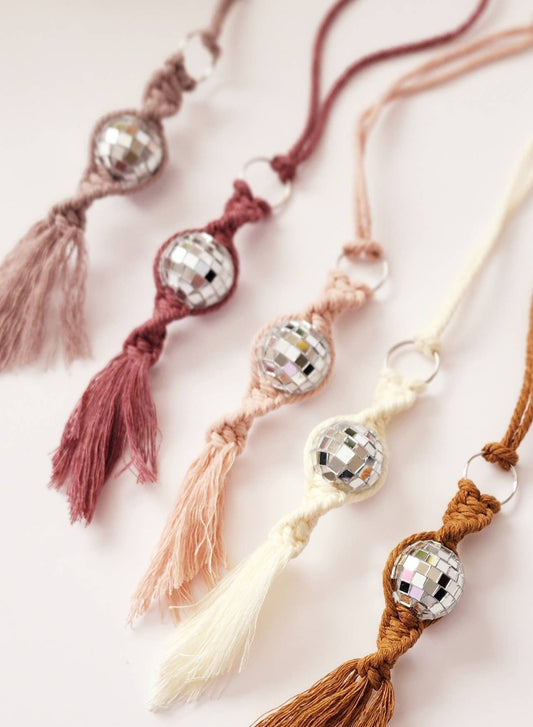 Earthy Neutral Tones Disco Ball car charm/keychain: Mauve
