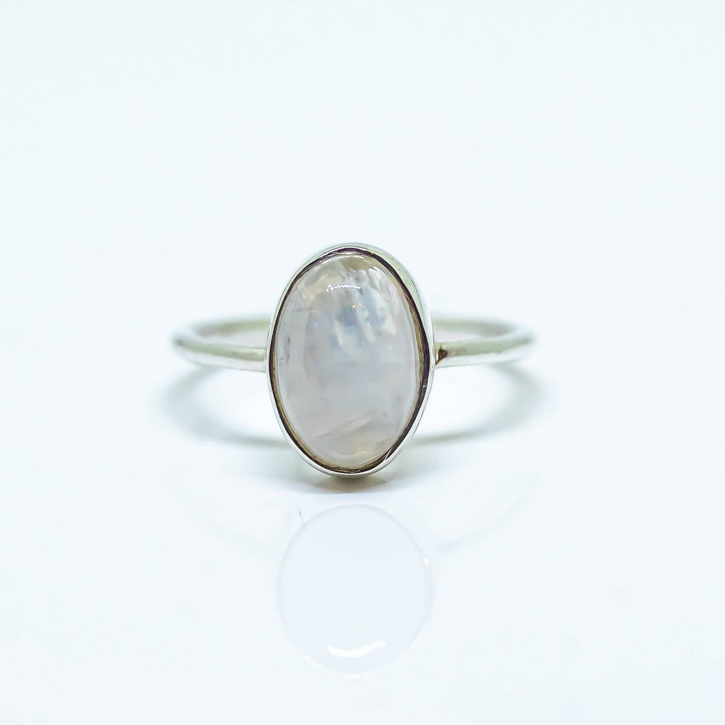Rainbow Moonstone Sterling Silver Ring Oval: 8