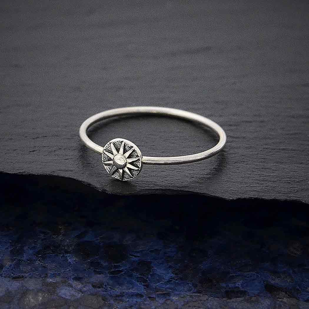 Sterling Silver Raised Sun Stacking Ring: 8