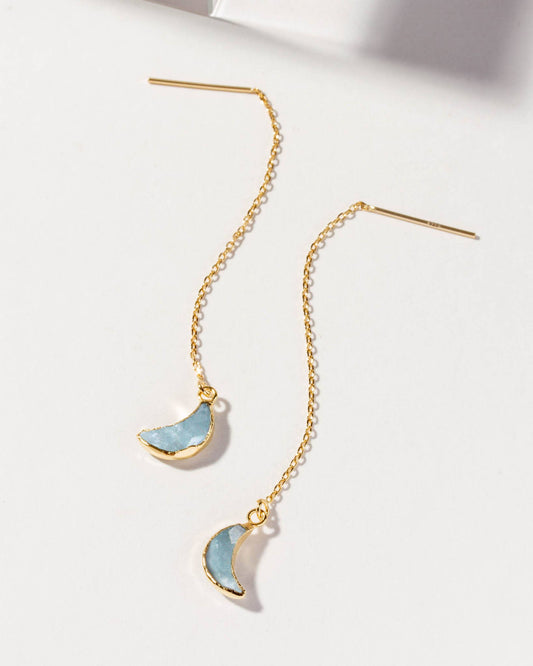 14Kt Sterling Silver Eclipse Threader Earrings- Aquamarine