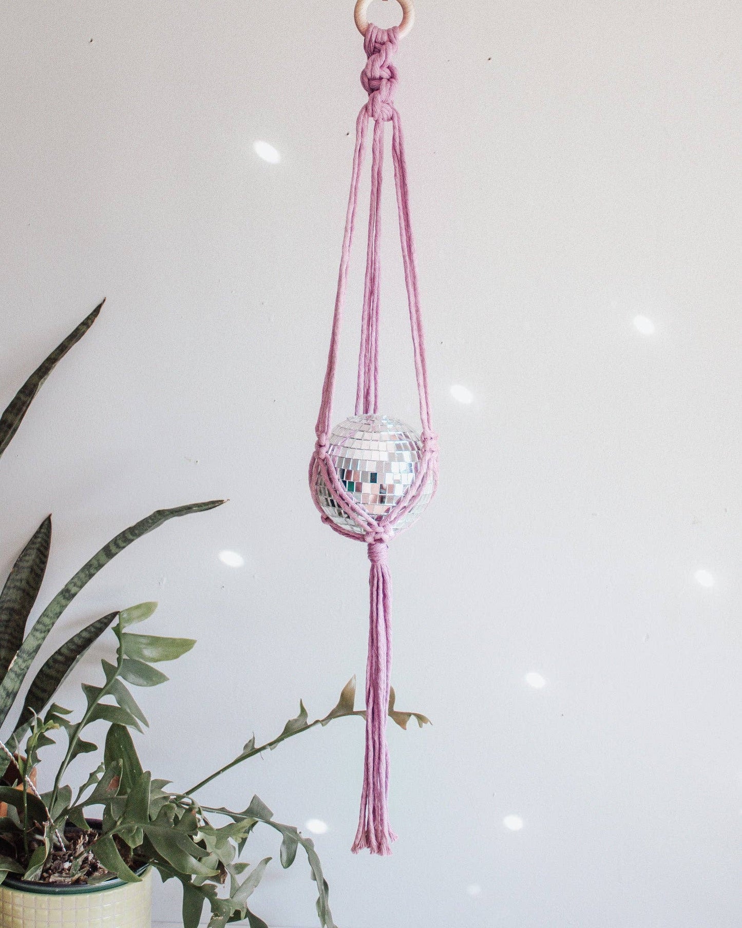 Chunky Twist Macrame Disco Ball Hanger - 4 INCH: Multi - Primrose/Lilac/Cactus