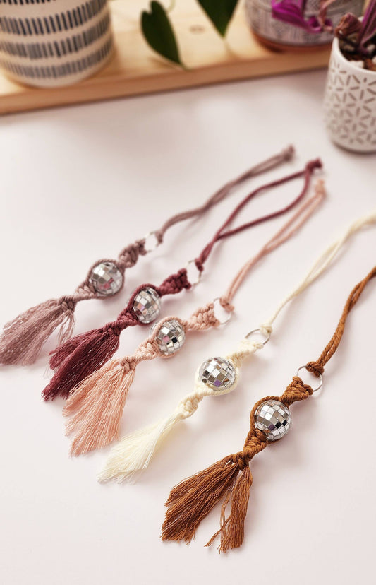 Earthy Neutral Tones Disco Ball car charm/keychain: Dusty Rose