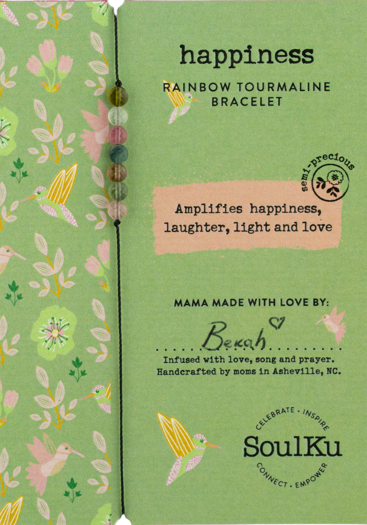 Rainbow Tourmaline Hummingbird Bracelet for Happiness