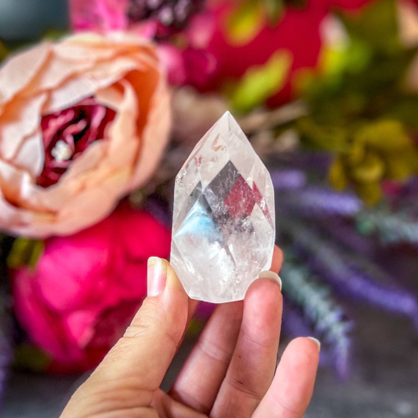 Clear Quartz Faceted Flames: 200-249 grams