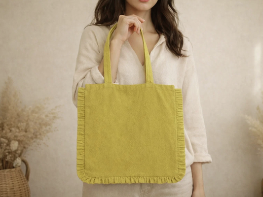 Canvas Ruffle Tote | Canvas Colored Tote Bag | Unbranded : 14" x 16" / Yellow
