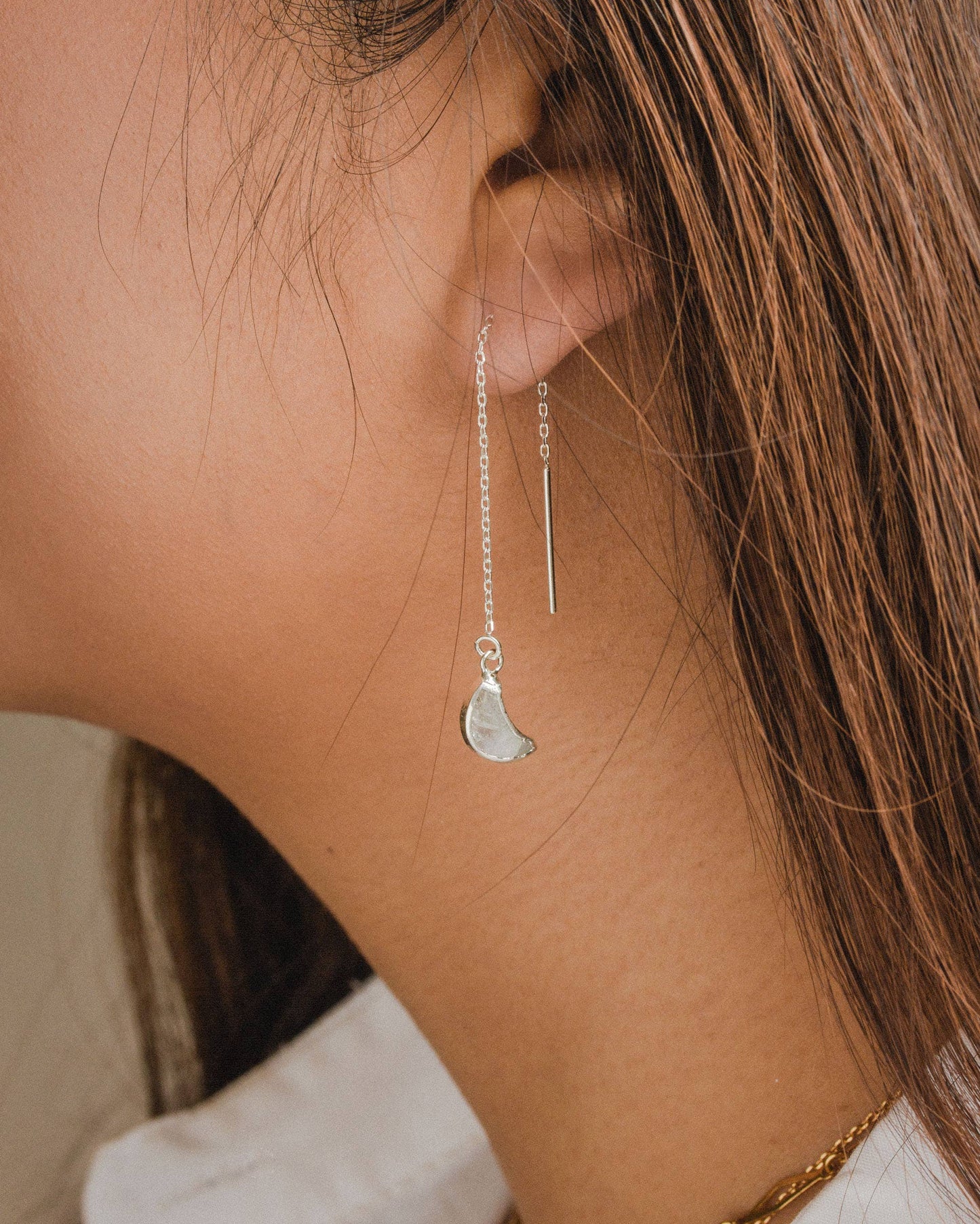 Sterling Silver Eclipse Threader Earrings - Moonstone