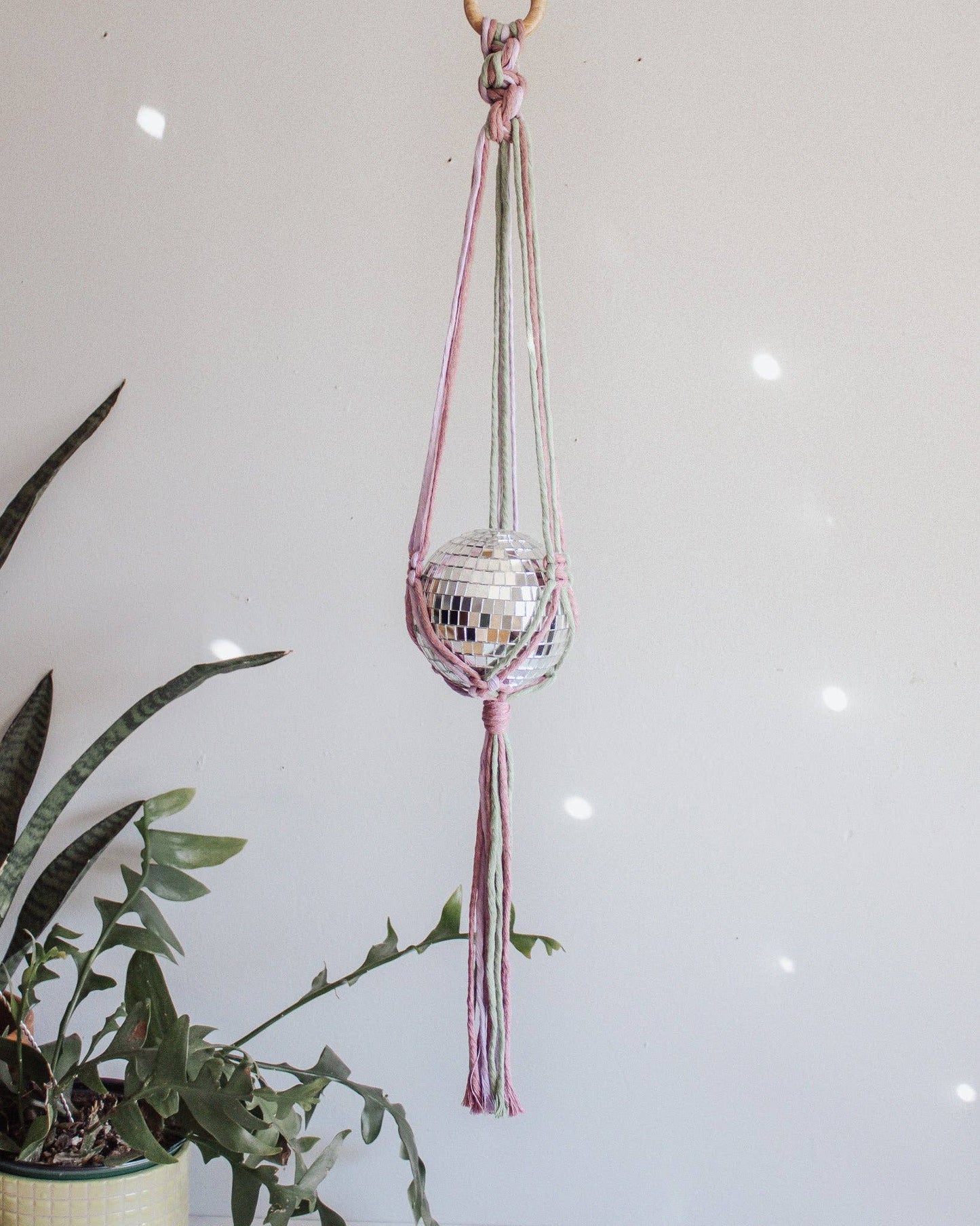Chunky Twist Macrame Disco Ball Hanger - 4 INCH: Chartreuse