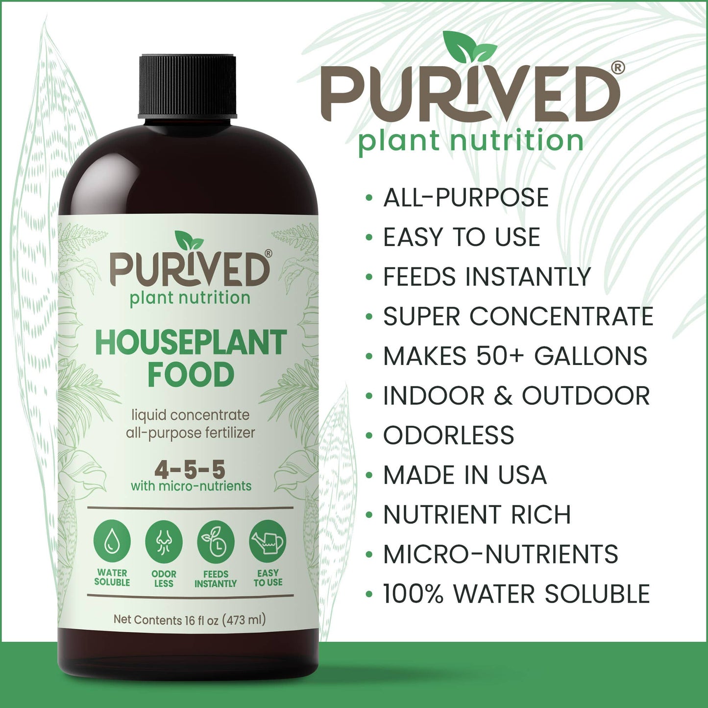 Purived Houseplant Food – 16fl oz of Concentrated Fertilizer