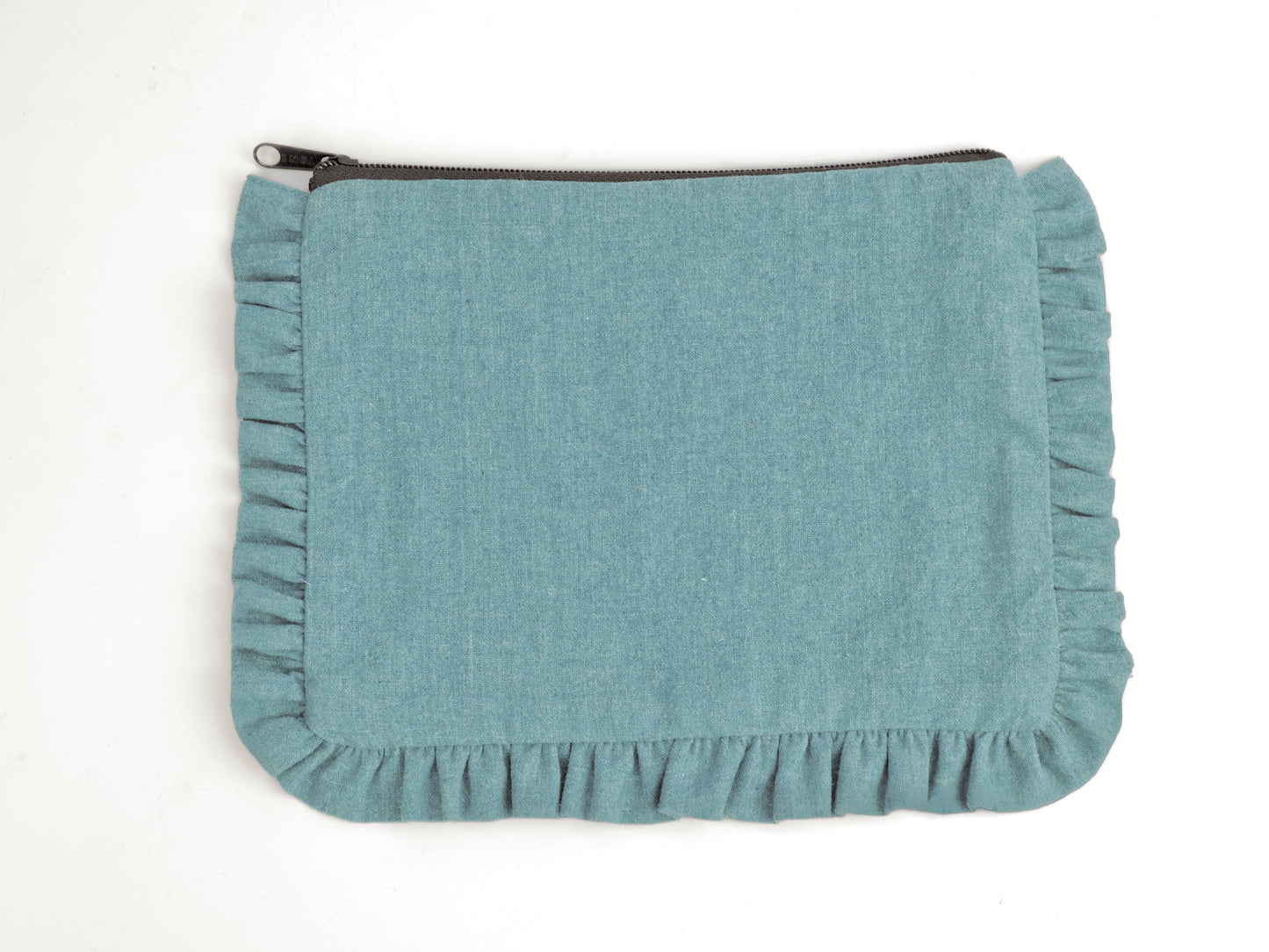 Canvas Ruffle Pouches | Canvas Travel Pouches | Zipper Pouch: Green