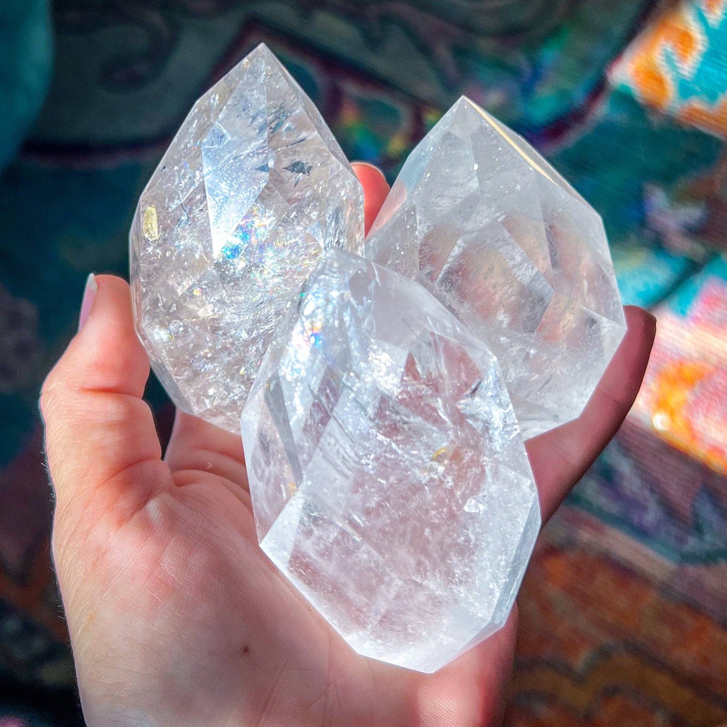 Clear Quartz Faceted Flames: 200-249 grams