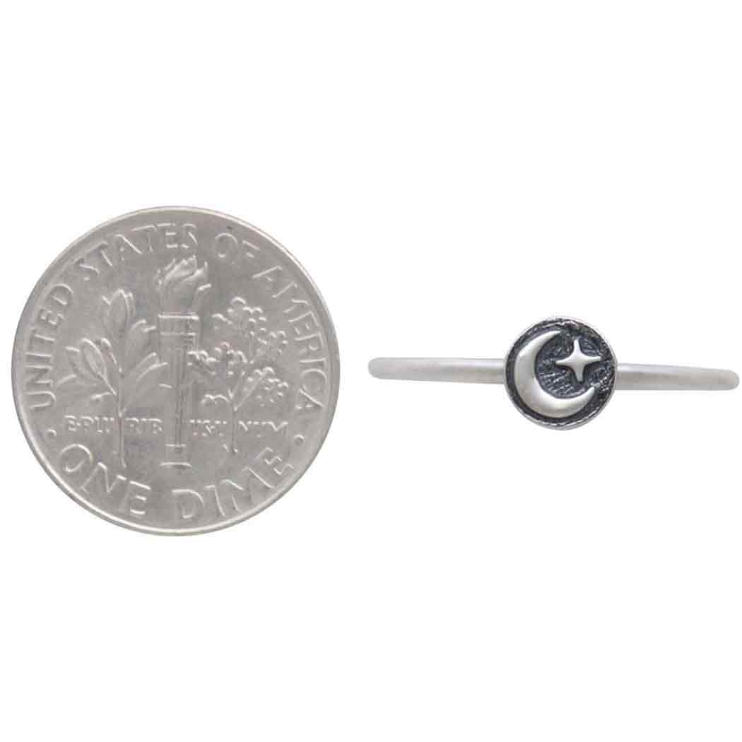 Sterling Silver Raised Moon and Star Stacking Ring: 8