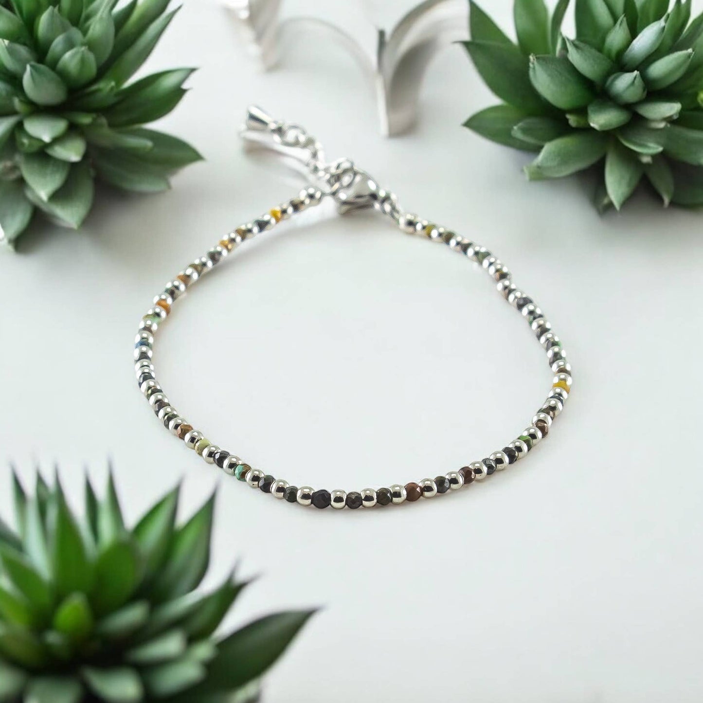 Turquoise Bracelet 2mm Faceted Gemstone Silver