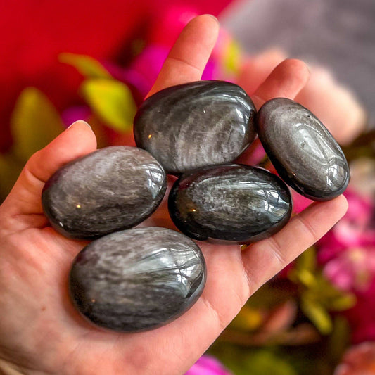 Silver Obsidian Palmstones: 25-49 Grams