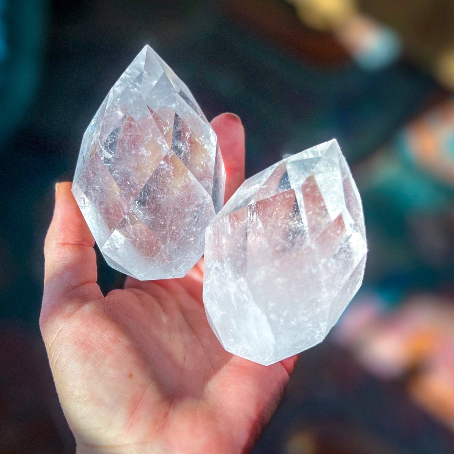 Clear Quartz Faceted Flames: 200-249 grams