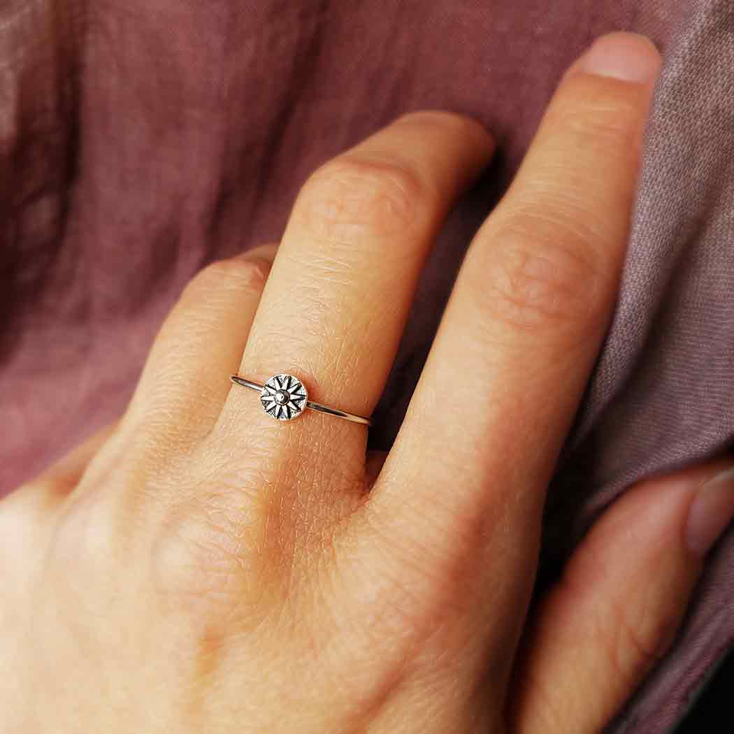 Sterling Silver Raised Sun Stacking Ring: 8